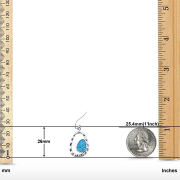 Drop Dangle Earrings Lab Created Blue Opal 925 Sterling Silver (26mm)